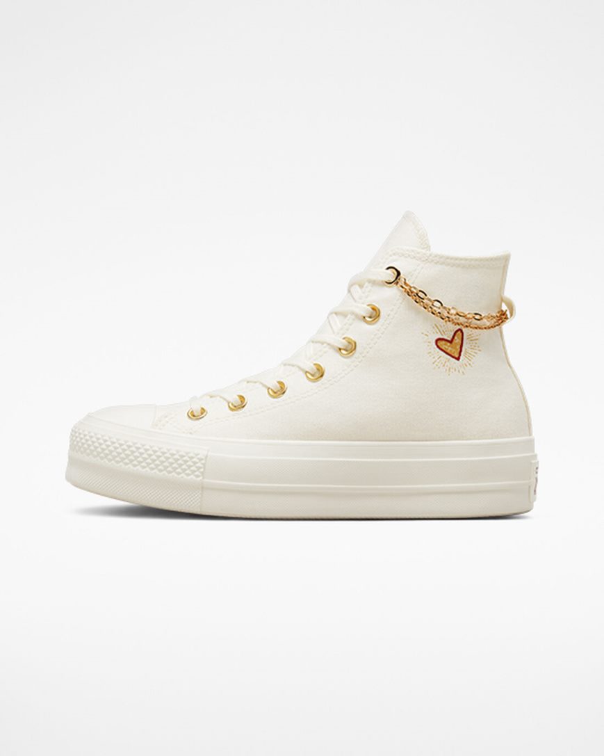 Women's Converse Chuck Taylor All Star Lift Gold Chain High Top Platform Shoes Beige / Yellow | AU 963C4Q